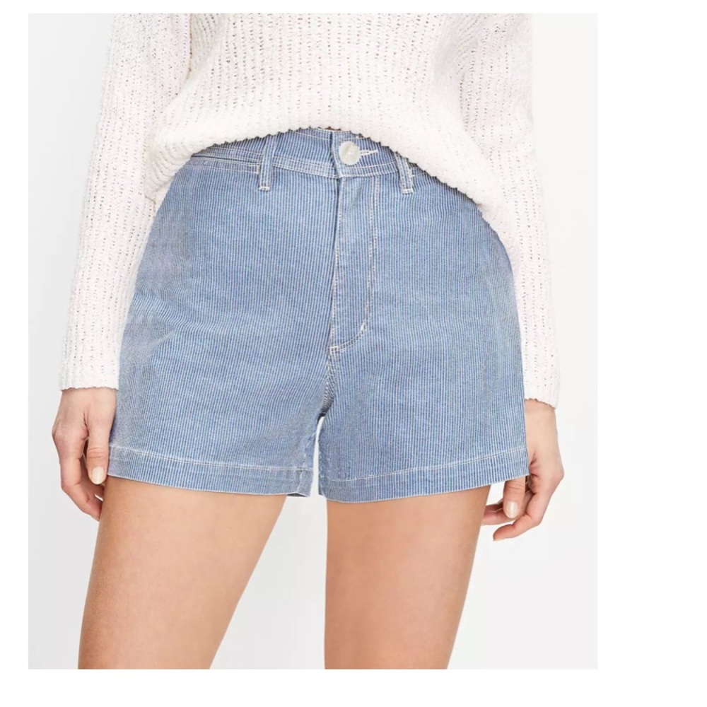 NWT Curvy High Rise Welt Pocket Denim Shorts In Indigo Stripe